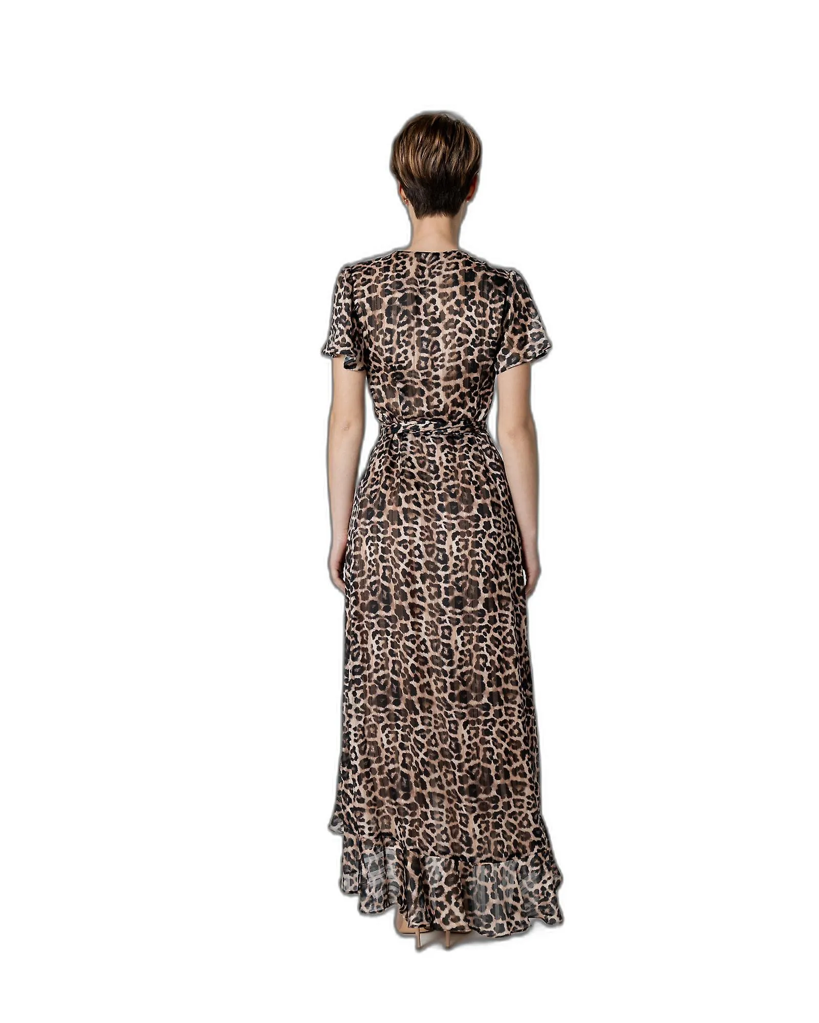 Vestido de manga corta con cuello en V con estampado de leopardo Guess