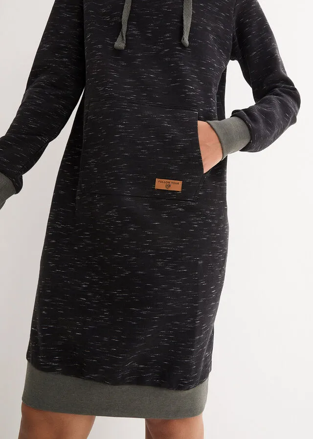 Vestido de tipo sudadera con capucha Negro jaspeado