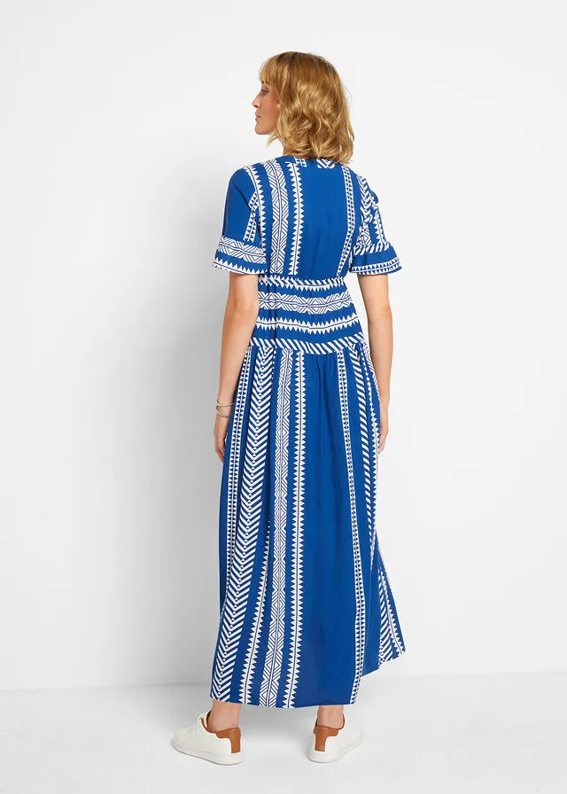 Vestido largo premamá/de lactancia Blanco-azul real con estampado gráfico