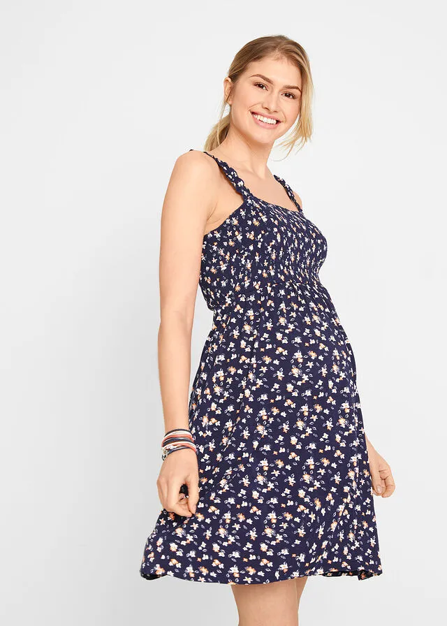 Vestido premamá de punto con viscosa sostenible Azul marino estampado