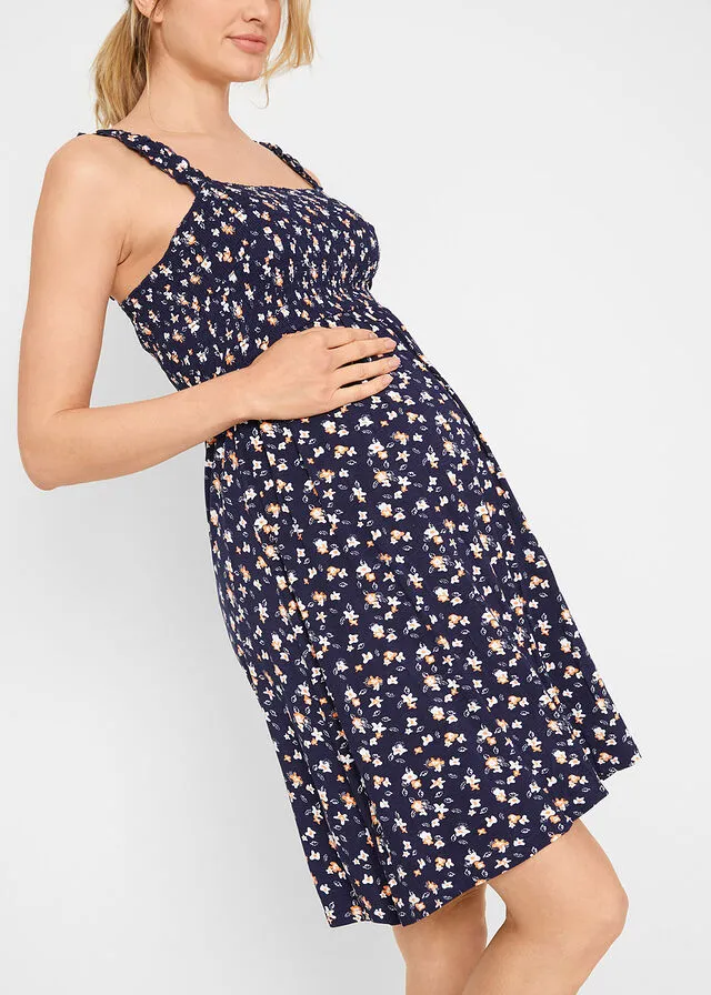 Vestido premamá de punto con viscosa sostenible Azul marino estampado