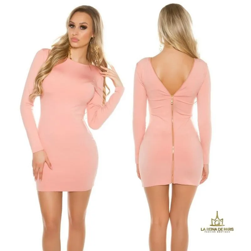 Vestido rosa con cremallera trasera 