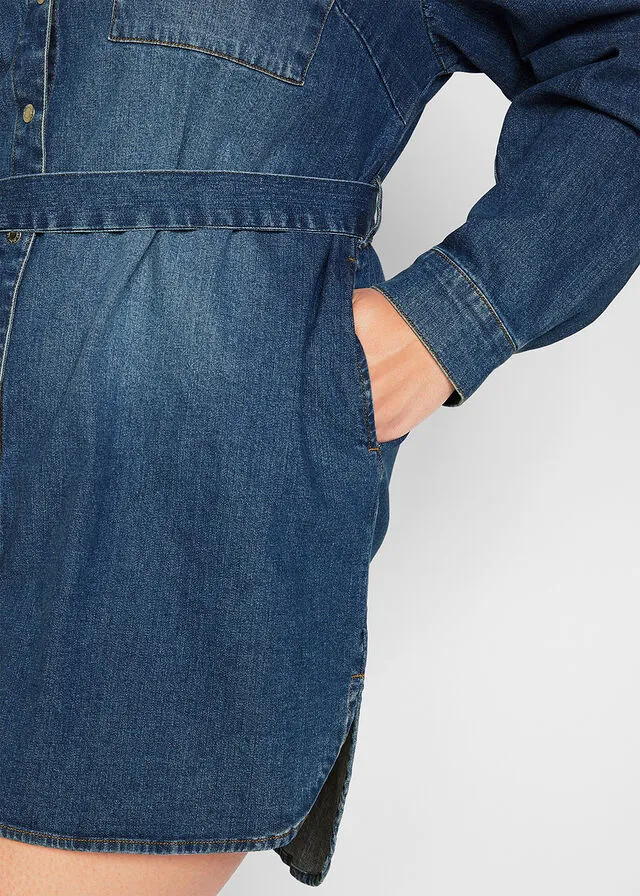 Vestido vaquero con cinturón Denim desgastado