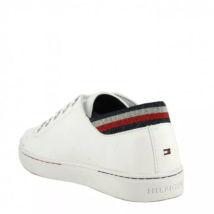 Zapatillas deportivas Tommy Hilfiger blancas con cordones acabado brillante en la parte trasera